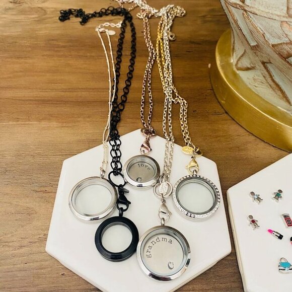 Origami Owl Lot 5 Necklaces 5 Lockets and 25 Retired Charms - Picture 4 of 16